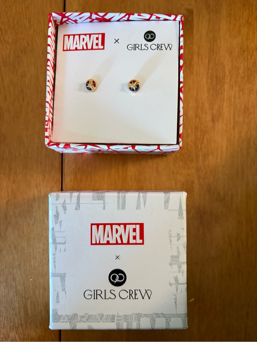 Marvel x Girls Crew Gold and Blue Captain Marvel Star Stud Earrings